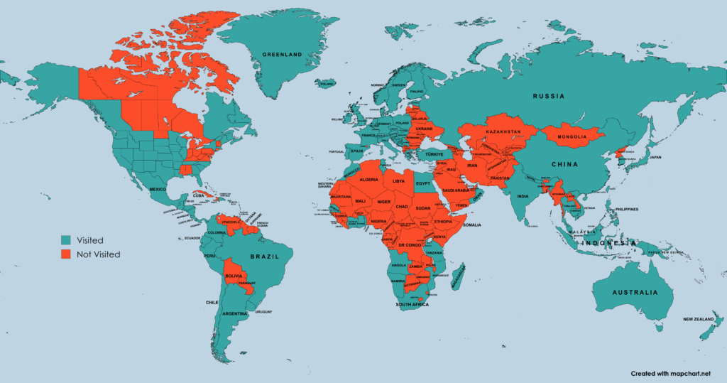 Countries and states I've Visited and travelled